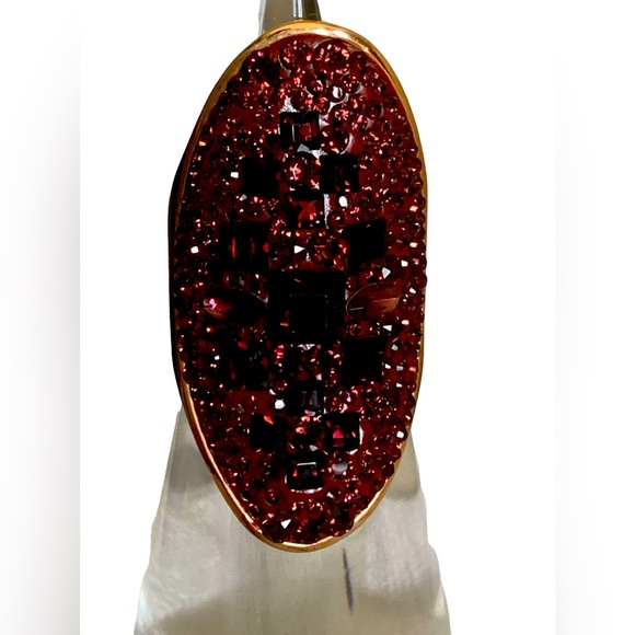 HENRI BENDEL Rose Gold Plated Red Druzy Stone Elongated Woman’s Ring Jewelry - Picture 1 of 9